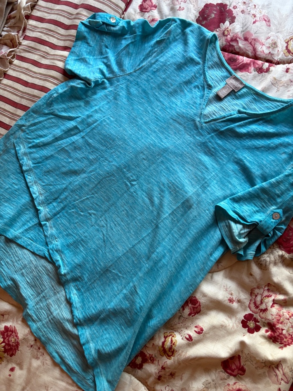 Chico's Bright Teal V-Neck Short Sleeve Top